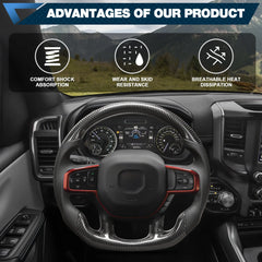 Carbon Fiber Steering Wheel For Dodge Ram TRX 1500 2019-2024 without Paddle Shifter hole D-shaped Flat-bottom Nappa Perforated Leather Steering Wheel Grip Hand-Stitched POFENZE