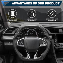 Carbon Fiber Steering Wheel For Honda civic 10th 2016-2021 Nappa Perforated Leather D-shaped Flat-bottom Steering Wheel Grip Hand-Stitched POFENZE