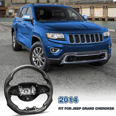 Carbon Fiber Steering Wheel For JEEP Grand Cherokee 2014 Nappa Perforated Leather D-shaped Flat-bottom Grip Hand-Stitched Steering Wheel POFENZE