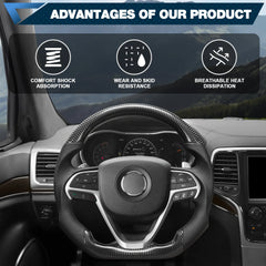 Carbon Fiber Steering Wheel For JEEP Grand Cherokee 2014 Nappa Perforated Leather D-shaped Flat-bottom Grip Hand-Stitched Steering Wheel POFENZE