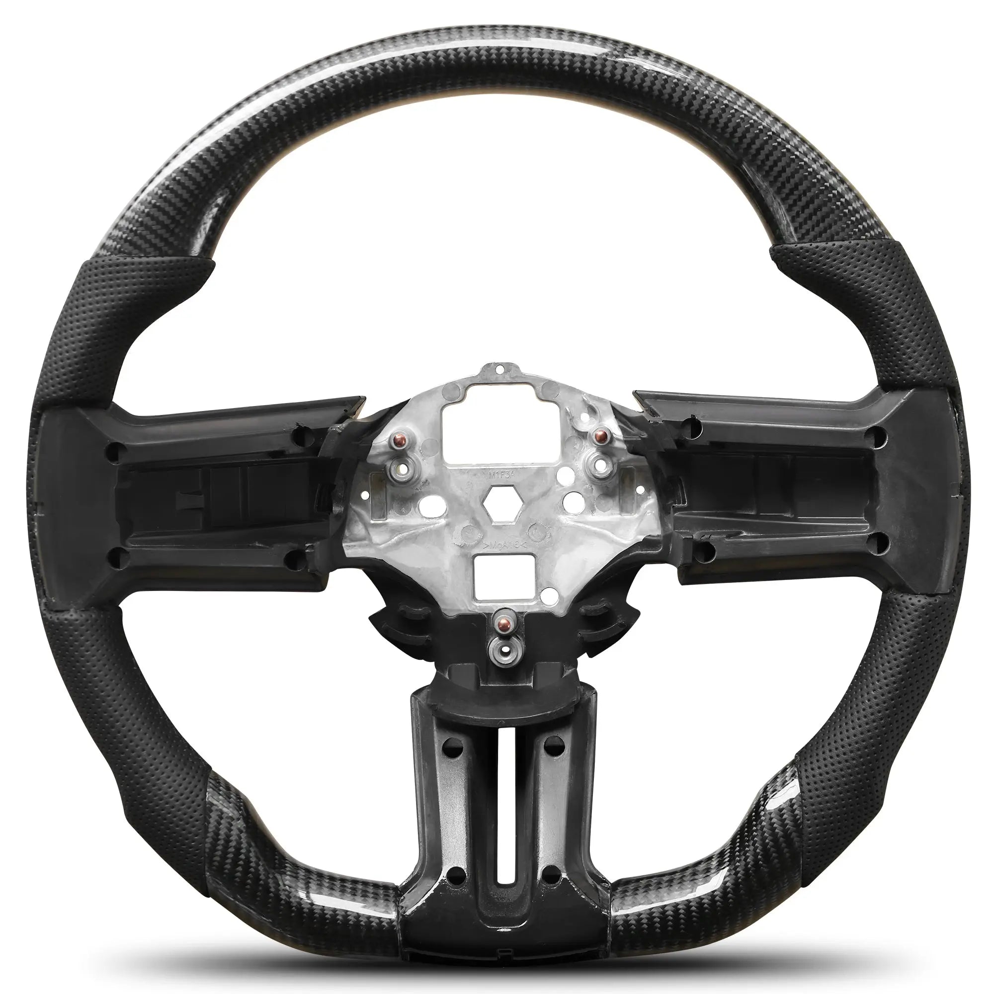 Carbon Fiber Steering Wheel For Mustang EcoBoost/GT/Shelby GT350/GT350R 2012-2014 D-shaped Nappa Perforated Leather Flat-bottom Custom Steering Wheel POFENZE