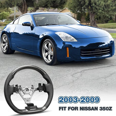 Carbon Fiber Steering Wheel For Nissan 350Z 2003-2009 Nappa Perforated Leather D-shaped Flat-bottom Grip Hand-Stitched Steering Wheel POFENZE