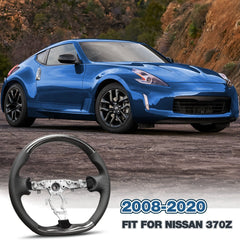 Carbon Fiber Steering Wheel For Nissan 370Z 2008-2020 Nappa Perforated Leather D-shaped Flat-bottom Steering Wheel Grip Hand-Stitched POFENZE