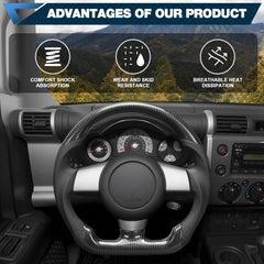 Carbon Fiber Steering Wheel For Toyota FJ CRUISER 2007-2023 Nappa Perforated Leather D-shaped Flat-bottom Steering Wheel Grip Hand-Stitched POFENZE