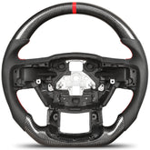 Carbon Fiber Steering Wheel for F150 2015-2020 D-shaped Flat-bottom Steering Wheel Perforated Leather Grip Hand-Stitched for F150 Models Without Paddle Shifters(Red Line) POFENZE