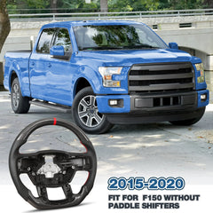 Carbon Fiber Steering Wheel for F150 2015-2020 D-shaped Flat-bottom Steering Wheel Perforated Leather Grip Hand-Stitched for F150 Models Without Paddle Shifters(Red Line) POFENZE