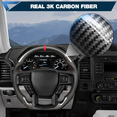 Carbon Fiber Steering Wheel for F150 2015-2020 D-shaped Flat-bottom Steering Wheel Perforated Leather Grip Hand-Stitched for F150 Models Without Paddle Shifters(Red Line) POFENZE