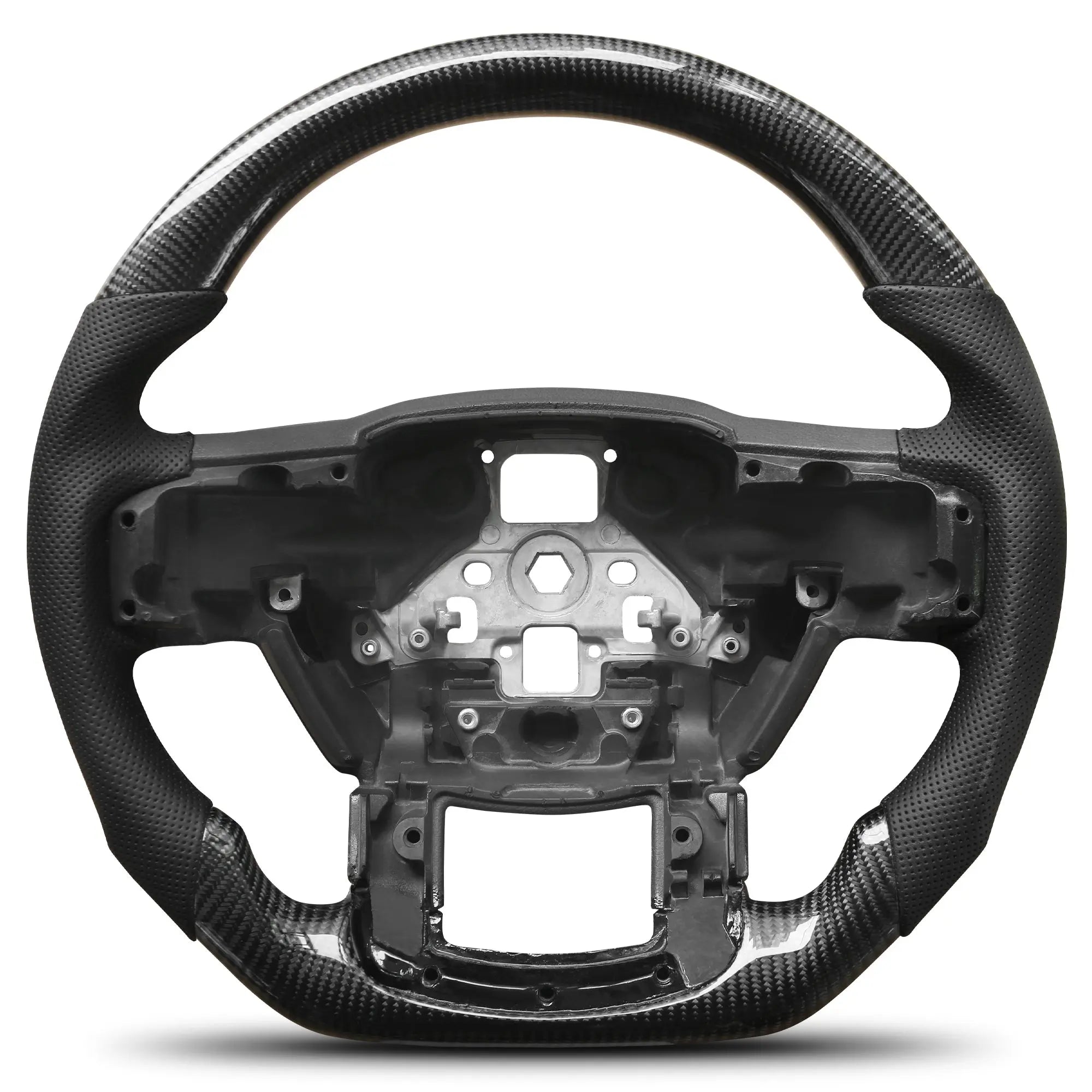 Carbon Fiber Steering Wheel for F150 2015-2020 Models Without Paddle Shifters D-shaped Flat-bottom Steering Wheel Preforated Leather Grip Hand-Stitched for Ford for F150 POFENZE