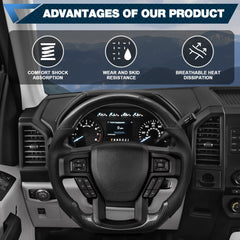 Carbon Fiber Steering Wheel for F150 2015-2020 Models Without Paddle Shifters D-shaped Flat-bottom Steering Wheel Preforated Leather Grip Hand-Stitched for Ford for F150 POFENZE