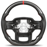 Carbon Fiber Steering Wheel for F150 2021-2024 D-shaped Flat-bottom Steering Wheel Perforated Leather Grip Hand-Stitched for Ford for F250/F350/F450 Models Without Paddle Shifters(Red Line) POFENZE