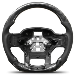 Carbon Fiber Steering Wheel for F150 2021-2024 D-shaped Flat-bottom Steering Wheel Preforated Leather Grip Hand-Stitched for Ford for F250/F350/F450 2023-2024 Models Without Paddle Shifters POFENZE