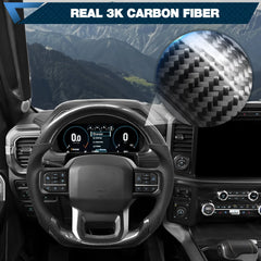 Carbon Fiber Steering Wheel for F150 2021-2024 D-shaped Flat-bottom Steering Wheel Preforated Leather Grip Hand-Stitched for Ford for F250/F350/F450 2023-2024 Models Without Paddle Shifters POFENZE