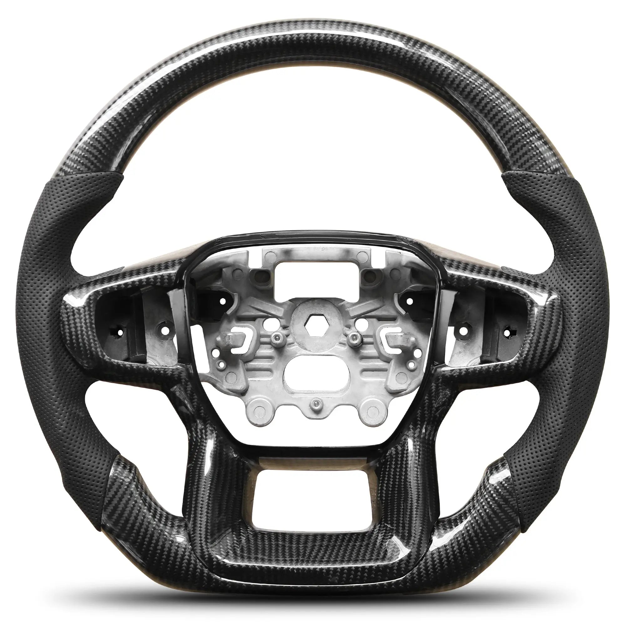 Carbon Fiber Steering Wheel for Ford Ranger 2022-2023 Nappa Perforated Leather with Hand Stitching D-shaped Steering Wheel POFENZE