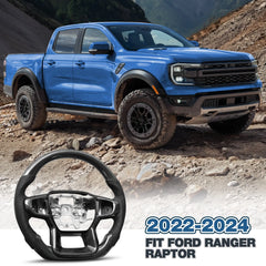 Carbon Fiber Steering Wheel for Ford Ranger 2022-2023 Nappa Perforated Leather with Hand Stitching D-shaped Steering Wheel POFENZE