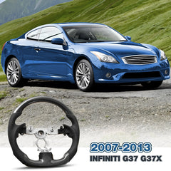 Carbon Fiber Steering Wheel for Infiniti G37 G37X 2007-2013, D-shaped Flat-bottom Nappa Perforated Leather Grip for Replacement POFENZE