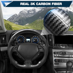 Carbon Fiber Steering Wheel for Infiniti G37 G37X 2007-2013, D-shaped Flat-bottom Nappa Perforated Leather Grip for Replacement POFENZE