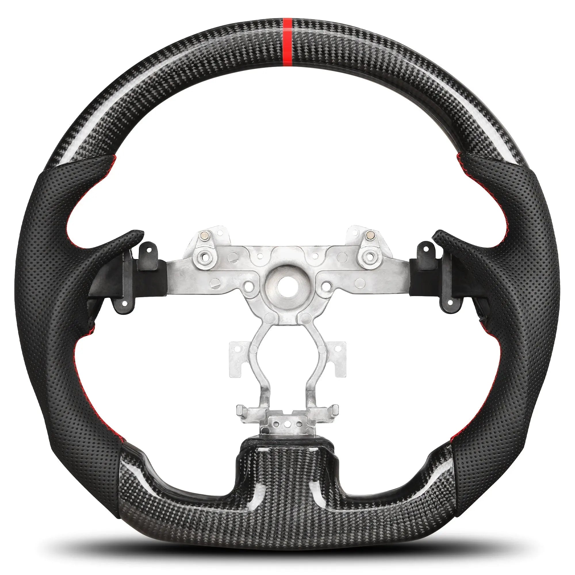 Carbon Fiber Steering Wheel for Infiniti G37 G37X 2007-2013, D-shaped Flat-bottom Nappa Perforated Leather Grip with Replacement Trim(Red Line) POFENZE