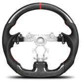 Carbon Fiber Steering Wheel for Infiniti G37 G37X 2007-2013, D-shaped Flat-bottom Nappa Perforated Leather Grip with Replacement Trim(Red Line) POFENZE