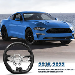 Carbon Fiber Steering Wheel for Mustang 2018-2022 Nappa Perforated Leather with Hand Stitching D-shaped Custom Steering Wheel for Mustang EcoBoost/GT for Shelby GT350/GT350R POFENZE