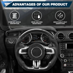 Carbon Fiber Steering Wheel for Mustang 2018-2022 Nappa Perforated Leather with Hand Stitching D-shaped Custom Steering Wheel for Mustang EcoBoost/GT for Shelby GT350/GT350R POFENZE