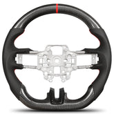 Carbon Fiber Steering Wheel for Mustang 2018-2022 Nappa Perforated Leather with Hand Stitching D-shaped Custom Steering Wheel for Mustang EcoBoost/GT for Shelby GT350/GT350R(Red Line) POFENZE