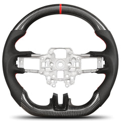 Carbon Fiber Steering Wheel for Mustang 2018-2022 Nappa Perforated Leather with Hand Stitching D-shaped Custom Steering Wheel for Mustang EcoBoost/GT for Shelby GT350/GT350R(Red Line) POFENZE