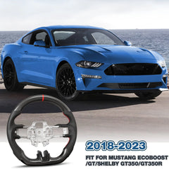 Carbon Fiber Steering Wheel for Mustang 2018-2022 Nappa Perforated Leather with Hand Stitching D-shaped Custom Steering Wheel for Mustang EcoBoost/GT for Shelby GT350/GT350R(Red Line) POFENZE