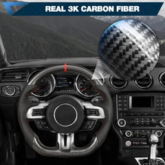 Carbon Fiber Steering Wheel for Mustang 2018-2022 Nappa Perforated Leather with Hand Stitching D-shaped Custom Steering Wheel for Mustang EcoBoost/GT for Shelby GT350/GT350R(Red Line) POFENZE