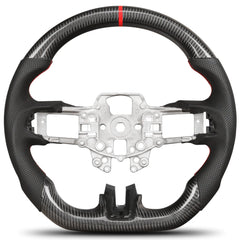 Carbon Fiber Steering Wheel for Mustang EcoBoost/GT/V6/Shelby GT350/GT350R 2015-2017 D-shaped Nappa Perforated Leather Flat-bottom Custom Steering Wheel(Red Line) POFENZE