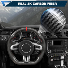 Carbon Fiber Steering Wheel for Mustang EcoBoost/GT/V6/Shelby GT350/GT350R 2015-2017 D-shaped Nappa Perforated Leather Flat-bottom Custom Steering Wheel(Red Line) POFENZE