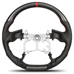 Carbon Fiber Steering Wheel for Toyota FJ CRUISER 2007-2023 Nappa Perforated Leather D-shaped Flat-bottom Steering Wheel Grip Hand-Stitched(Red Line) POFENZE