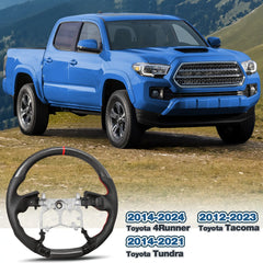 Carbon Fiber Steering Wheel for Toyota FJ CRUISER 2007-2023 Nappa Perforated Leather D-shaped Flat-bottom Steering Wheel Grip Hand-Stitched(Red Line) POFENZE