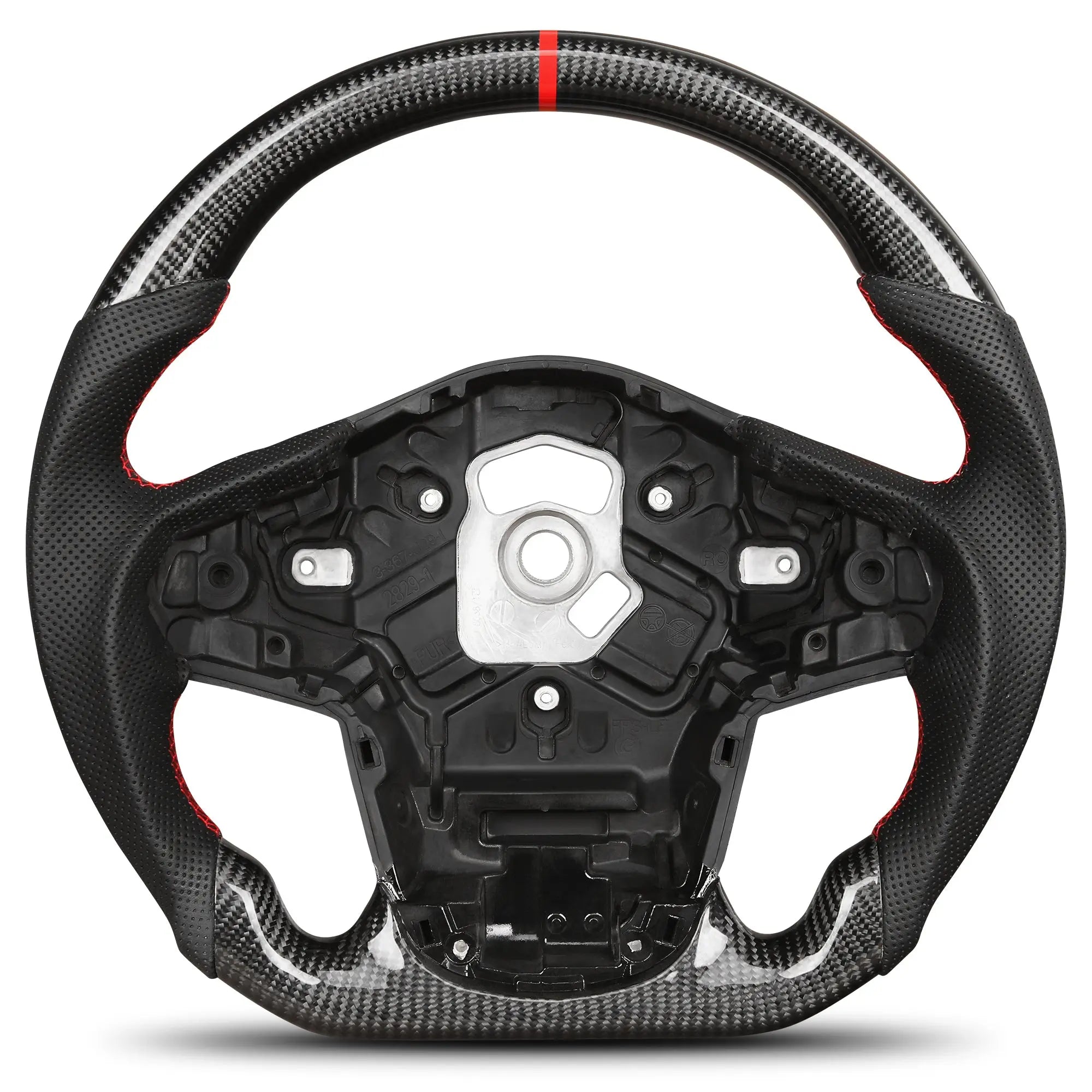 Carbon Fiber Steering Wheel for Toyota GR Supra 2019-2022 D-shaped Nappa Perforated Leather Flat-bottom Custom Steering Wheel(Red Line) POFENZE