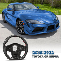 Carbon Fiber Steering Wheel for Toyota GR Supra 2019-2022 D-shaped Nappa Perforated Leather Flat-bottom Custom Steering Wheel(Red Line) POFENZE