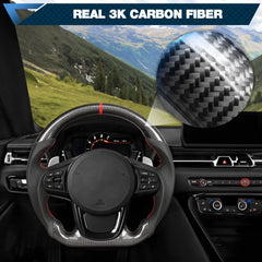 Carbon Fiber Steering Wheel for Toyota GR Supra 2019-2022 D-shaped Nappa Perforated Leather Flat-bottom Custom Steering Wheel(Red Line) POFENZE
