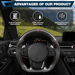 Carbon Fiber Steering Wheel for Toyota GR Supra 2019-2022 D-shaped Nappa Perforated Leather Flat-bottom Custom Steering Wheel(Red Line) POFENZE