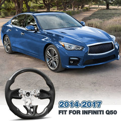 Custom Steering Wheel For Infiniti q50 2014-2017 Carbon Fiber Steering Wheel D-shaped Nappa Perforated Leather Flat-bottom POFENZE