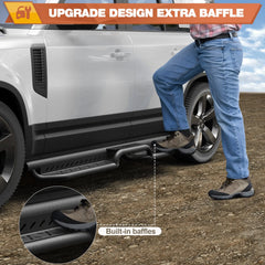 Defender Running Boards Two Raised Side Step Compatible for 2020-2025 Defender 110, 2 Stairs Step Rails Powder Coated Black Carbon Steel Nerf Bars POFENZE