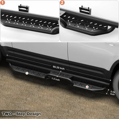 Defender Running Boards Two Raised Side Step Compatible for 2020-2025 Defender 110, 2 Stairs Step Rails Powder Coated Black Carbon Steel Nerf Bars POFENZE