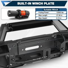 F150 Front Bumper for 2009-2014 Ford F150 Pickup, w/Winch Plate, LED Lights, D-rings and License Plate Bracket (Excluding Raptor) POFENZE