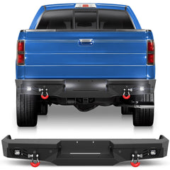 F150 Rear Bumper for 2009-2014 Ford F150 Pickup, w/Step Plate, Fog Lights, License Plate Lights and D-rings (Excluding Raptor) POFENZE