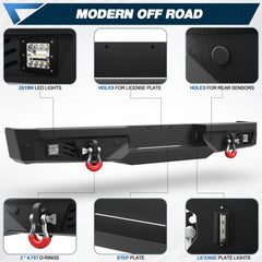 F150 Rear Bumper for 2009-2014 Ford F150 Pickup, w/Step Plate, Fog Lights, License Plate Lights and D-rings (Excluding Raptor) POFENZE