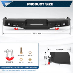 F150 Rear Bumper for 2009-2014 Ford F150 Pickup, w/Step Plate, Fog Lights, License Plate Lights and D-rings (Excluding Raptor) POFENZE