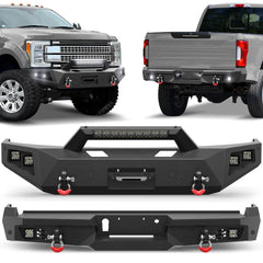 F250 Bumper Front and Rear Bumpers Compatible with 2017-2022 Ford F250 F350 F450 Super Duty with Winch Plate, LED Lights POFENZE