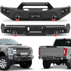 F250 Bumper Front and Rear Bumpers Compatible with 2017-2022 Ford F250 F350 F450 Super Duty with Winch Plate, LED Lights POFENZE