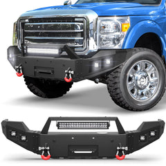 F250 Front Bumper Full Width for 2011-2016 Ford F250/F350/F450 Pickup, w/Winch Plate, LED Lights, D-rings and License Plate Bracket POFENZE