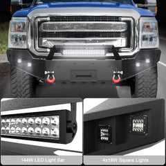 F250 Front Bumper Full Width for 2011-2016 Ford F250/F350/F450 Pickup, w/Winch Plate, LED Lights, D-rings and License Plate Bracket POFENZE