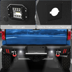 F250 Rear Bumper Full Width for 1999-2016 Ford F250/F350/F450, w/Step Plate, Fog Lights, D-rings and Sensor Holes POFENZE
