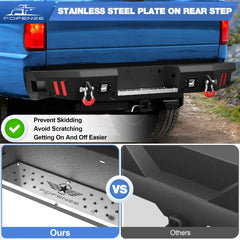 F250 Rear Bumper Full Width for 1999-2016 Ford F250/F350/F450, w/Step Plate, Fog Lights, D-rings and Sensor Holes POFENZE