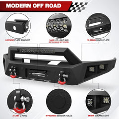 Fits 2015-2016-2017-2018 Ram 1500 Rebel Bumper Combo Steel Front and Rear Bumper w/Winch Plate LED Lights - POFENZE